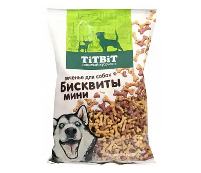TITBIT лакомство для собак печенье бисквиты мини с мясом три вкуса