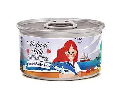 PETTRIC Natural Kitty консервы для взрослых кошек тунец с кальмаром в бульоне