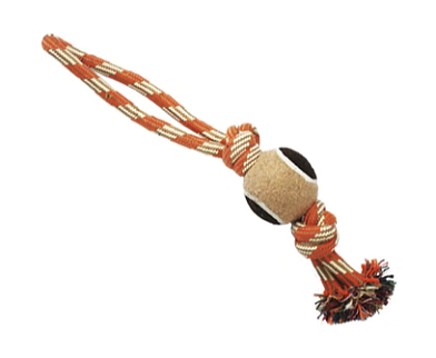 №1 игрушка для собак Грейфер веревка с мячом и 2-мя узлами, бежево-оранжевый