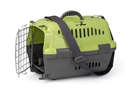 Купить АКЦИЯ zooexpress переноска «Турне» для собак и кошек с металлической дверцей, ковриком и ремнем, зеленая
