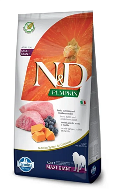 Farmina N&D Pumpkin Dog Lamb & Blueberry Adult Giant & Maxi сухой беззерновой корм для взрослых собак гигантских и крупных пород с ягненком, черникой и тыквой