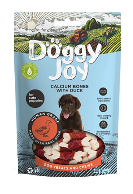 DOGGY JOY лакомство для щенков всех пород, кальциевые косточки с уткой