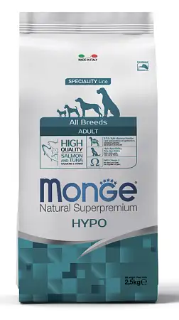 Купить monge dog speciality line hypo сухой гипоаллергенный корм для взрослых собак всех пород из лосося с тунцом