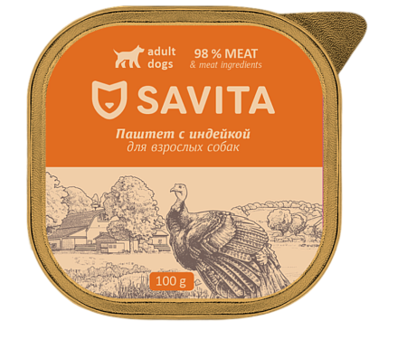 Купить savita Влажный корм для собак, паштет со свежей индейкой, 98% мяса (ламистер)