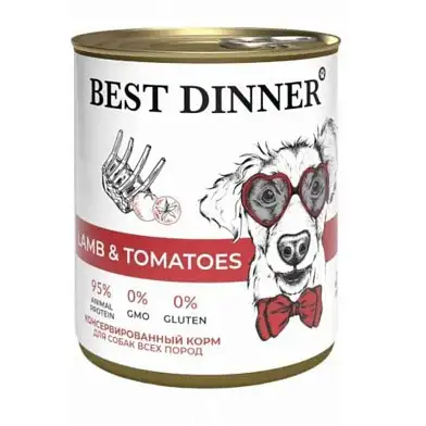 Best Dinner Super Premium консервы для взрослых собак и щенков с ягненком и томатами