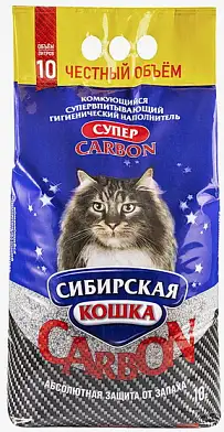 Сибирская кошка Наполнитель СУПЕР бентонитовый комкующийся 100% натуральный с углем