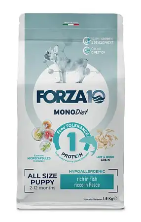Купить forza10 monodiet puppy all size pesce сухой корм для щенков и собак всех пород в период беременности и лактации, при аллергии, с рыбой