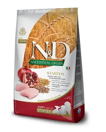 Купить farmina n&d ancestral grain dog chicken & pomegranate starter puppy сухой низкозерновой корм для щенков всех пород до 2 месяцев с курицей и гранатом