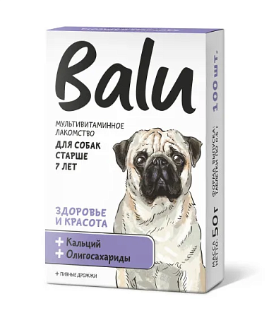 Купить balu мультивитаминное лакомство для собак старше 7 лет, "Здоровье и красота" с кальцием и олигосахаридами
