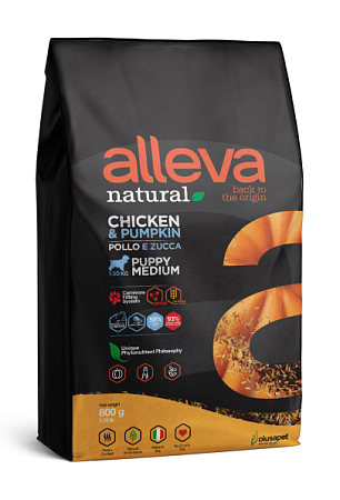 Купить alleva natural dog сухой корм для щенков средних пород с курицей и тыквой