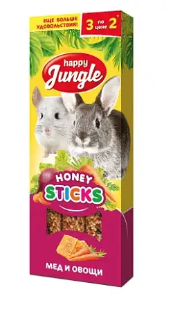 Купить happy jungle лакомство для крупных грызунов, палочки, мед и овощи
