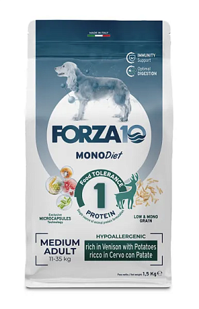 Купить forza10 monodiet adult medium сухой корм для взрослых собак средних пород, с олениной и картофелем