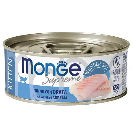 Купить monge supreme kitten консервы для котят из тунца с дорадо
