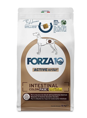 Forza10 Active VetDiet INTESTINAL COLON FASE 1 all size сухой диетический корм для взрослых собак всех пород, для лечения колитов и недостаточности поджелудочной железы, с ягненком и белым сорго
