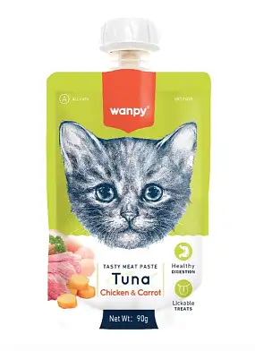 Wanpy Cat Лакомство для кошек Мясной мусс из тунца и курицы с морковью
