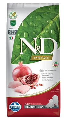 Farmina N&D Prime Puppy Chicken & Pomegranate Medium & Maxi сухой беззерновой корм для щенков средних и крупных пород с курицей и гранатом