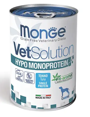 Купить monge vetsolution dog hypo monoprotein tuna консервы для взрослых собак всех пород с тунцом для снижения реакции пищевой непереносимости