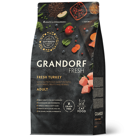Купить grandorf fresh сухой беззерновой корм взрослых кошек с живыми пробиотиками, индейка и батат