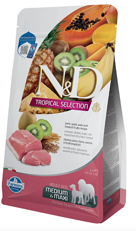 Купить farmina n&d dog tropical selection pork adult medium&maxi сухой корм для взрослых собак средних и крупных пород, со свининой