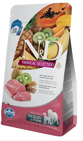 Купить farmina n&d dog tropical selection pork adult medium&maxi сухой корм для взрослых собак средних и крупных пород, со свининой