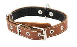 Homepet ошейник для собак кожаный с язычком на фетре простроченный коричневый