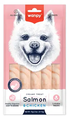 Wanpy Dog крем-лакомство для собак нежное пюре из лосося и курицы