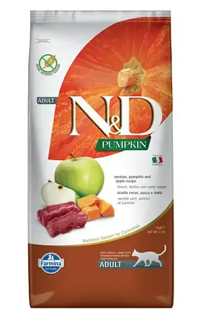 Купить farmina n&d pumpkin cat grain free venison сухой беззерновой корм для взрослых кошек с тыквой, олениной и яблоком