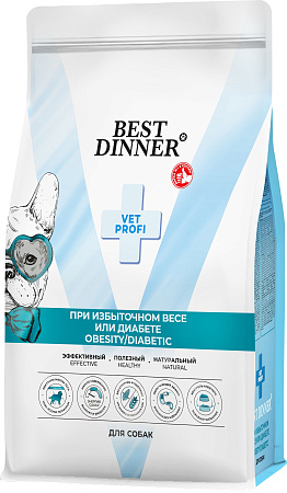 Купить best dinner vet profi obesity/diabetic сухой диетический корм для взрослых собак всех пород для снижения и контроля избыточной массы тела или при сахарном диабете