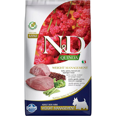 Farmina N&D Dog GF Quinoa Weight Management Lamb Mini сухой корм для взрослых собак мелких пород с избыточным весом, с ягненком и киноа