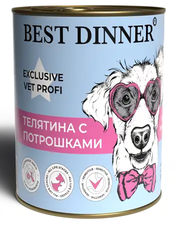 Купить best dinner vet profi gastro intestinal консервы для взрослых собак и щенков с 6 месяцев для профилактики болезней ЖКТ с телятиной и потрошками
