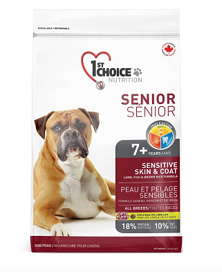 1st Choice Senior Sensitive Skin & Coat сухой корм для пожилых собак всех пород с чувствительной кожей и для шерсти с ягненком, рыбой и рисом